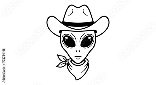 Extraterrestrial cowboy: A humorous and whimsical illustration with retro western elements