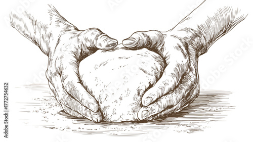 Professional Top View Vector Illustration Human Hands Kneading Dough