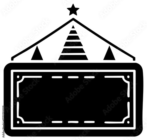 Blank Signboard with Star Decoration and Triangular Elements, Isolated