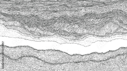 Black and white abstract textured background with wavy lines and layers vector