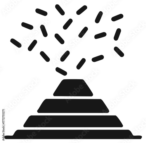 Abstract illustration of a tiered shape with erupting shapes