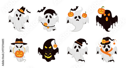 Playful parade of spectral apparitions, a quirky and charming illustration for festive Halloween