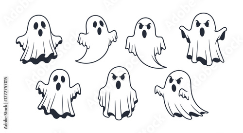 Spooky season specters: A collection of hand-drawn ghosts for halloween designs and eerie