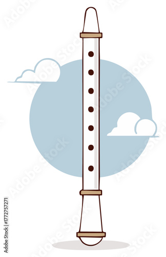 Cartoon Recorder with Clouds, Musical Instrument and Sky Illustration