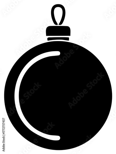 Simple black silhouette of a classic round Christmas bauble, a festive holiday ornament icon