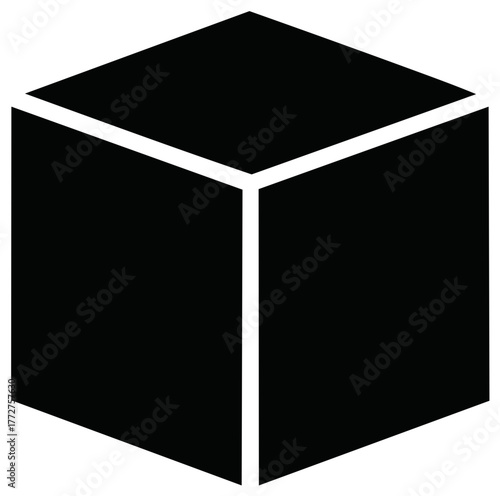 Simple black cube icon with white lines in a three dimensional view