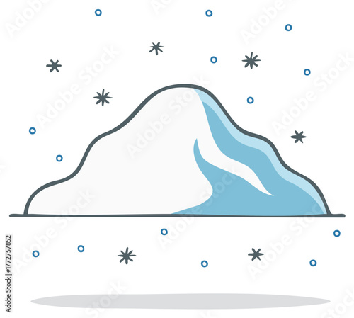 Stylized snow drift with falling snowflakes and crystals winter season illustration