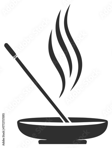 Incense Stick Burning in Bowl with Rising Smoke Minimal Vector Icon
