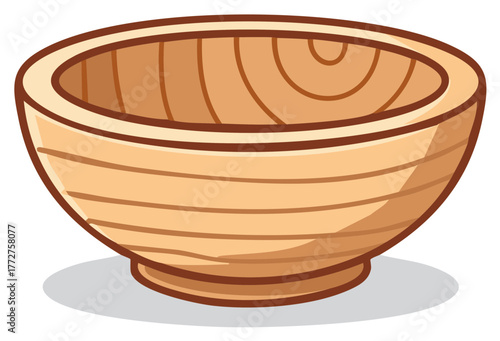 Cartoon Illustration of an Empty Wooden Bowl, Kitchenware or Serving Ware for Food Preparation