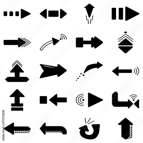 Minimalist solid Arrow and Media Control Icon Set.