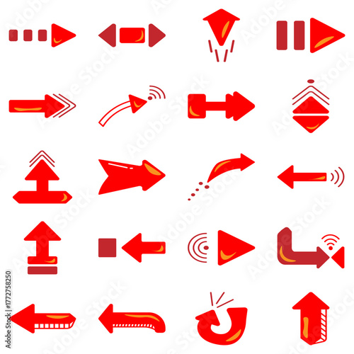 Minimalist red  Arrow and Media Control Icon Set.