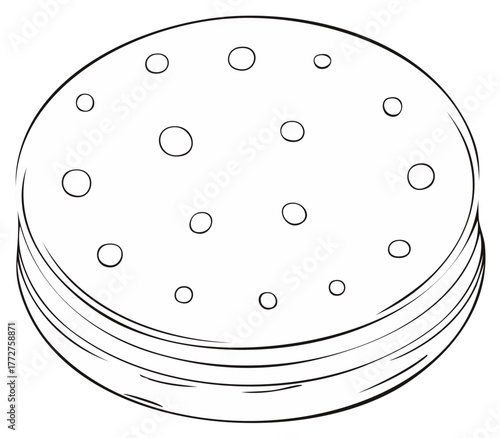 A stack of tortillas or flatbreads depicted in a simple black and white line art illustration for coloring