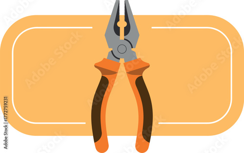 A pair of pliers is shown against a rounded orange background.