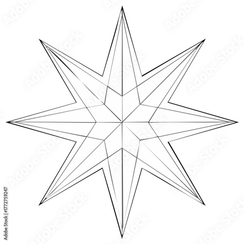 Geometric eight pointed star with faceted linear design Abstract octagram shape illustration