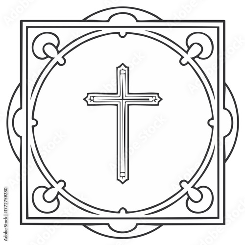 Christian cross symbol within ornate decorative border illustration