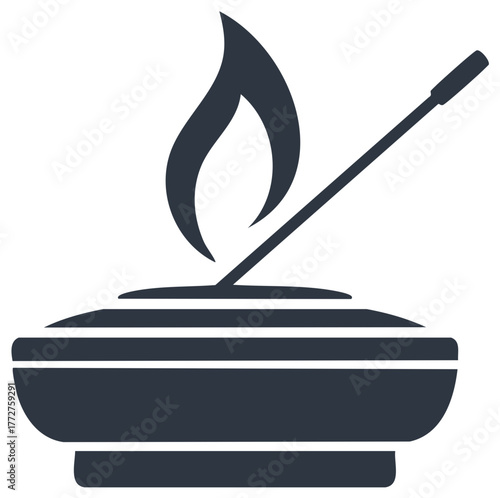 Incense Burner with Flame and Stick Icon
