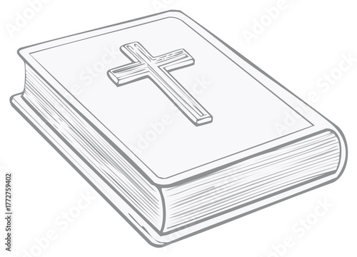 Closed Book With Christian Cross Emblem on Cover Vector Drawing