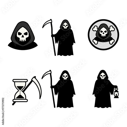 Grim Reaper Icon Set Death, Mortality, and Time Symbolism