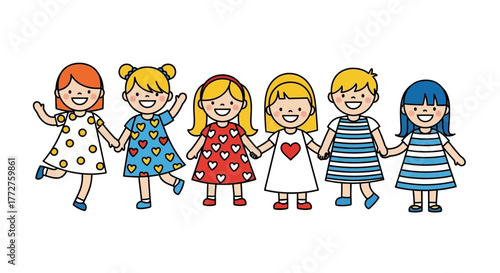 Hand-in-hand happiness, a diverse group of children celebrates friendship and unity with joyful