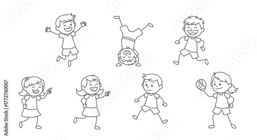 Cheerful stick figures illustration of children engaging in various activities with joy