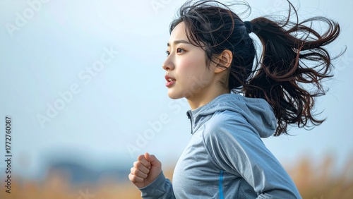ランニングを楽しむ若い日本人女性