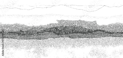 Abstract textured layers of dark gray dots and lines on white background pattern graphic