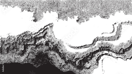 Black and white abstract textured background with wavy lines and layered shapes vector