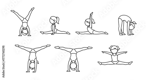 Outlined gymnastic postures presenting flexibility and core strength for healthy habits