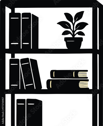 Minimalist bookshelf with books and potted plant illustration