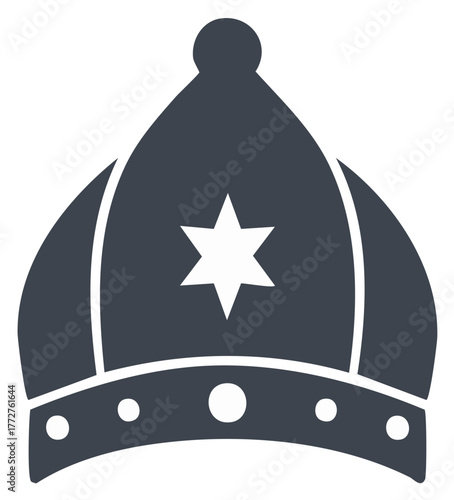 Dark Blue Miter Hat Icon with White Star Symbolizing Religious Authority and Spiritual Leadership