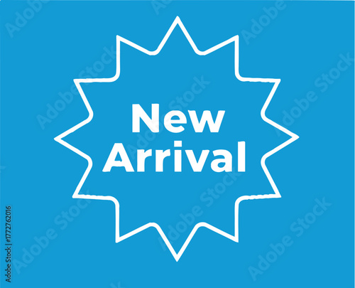 A bright blue background features a starburst graphic with the text 'New Arrival' inside.