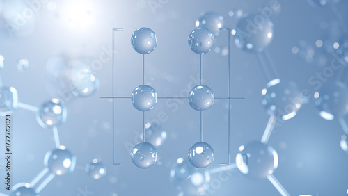 polytetrafluoroethylene molecular structure 3d, fluoropolymer structural chemical formula view from a microscope