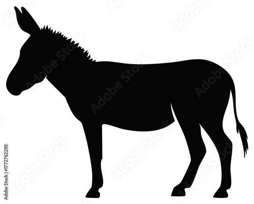 Silhouette of a donkey animal standing with black fill, vector illustration
