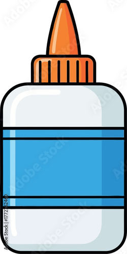 A bottle of white glue with an orange cap stands ready for use.
