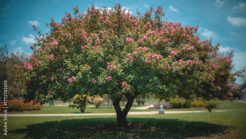 Naklejka premium Blooming tree in the garden, seasonal change