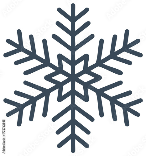 Minimalist graphic snowflake icon symbol for winter snow and festive holiday design