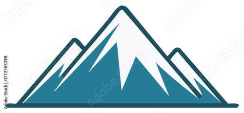 Modern minimalist vector illustration of three majestic mountain peaks with white snow and a prominent dark outline