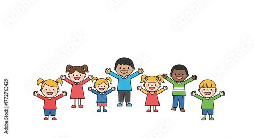 Diversity and unity illustration joyful children with arms raised depicting collaboration and