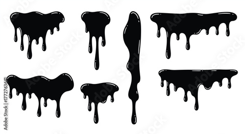 Black Ink Drips and Splatters Vector Set Isolated on White