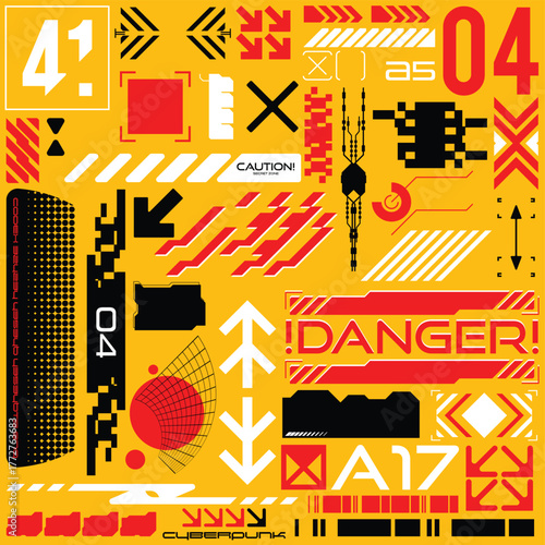 y2k 2000s scifi cyberpunk retro-futuristic layout template set dashboard HUD for ux-ui application, 2d vector illustration