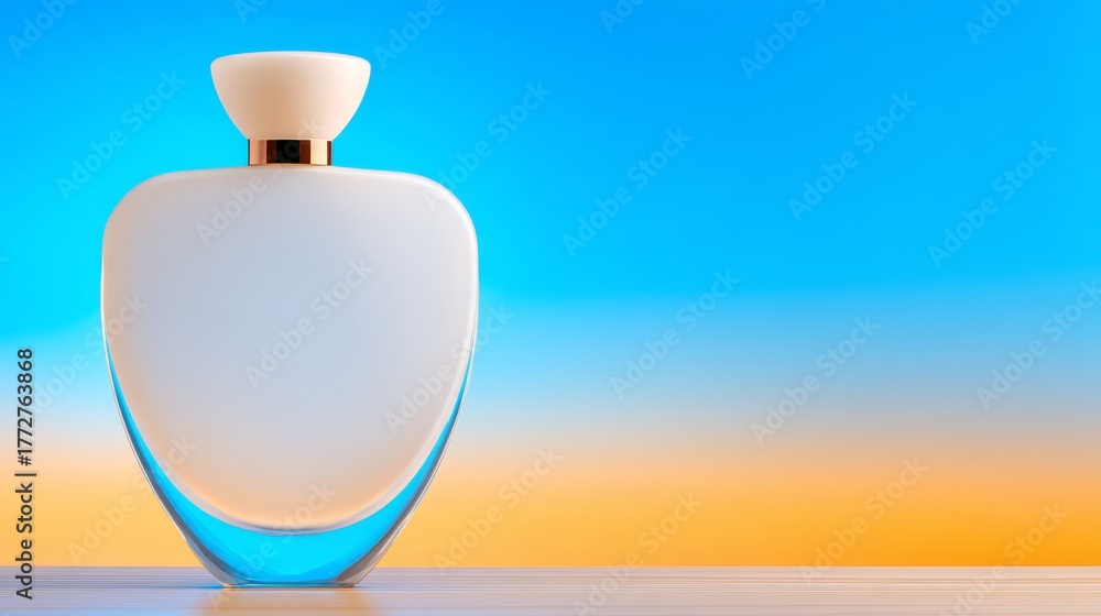 Fototapeta premium White bottle with blue top stands on simple surface container white with blue top shown in clean setting