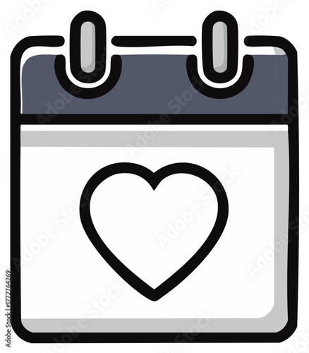 Calendar icon with heart shape, love concept, romantic day, appointment date