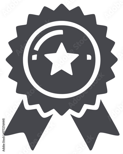 Achievement rosette or award badge with star, emblem for success, quality and service