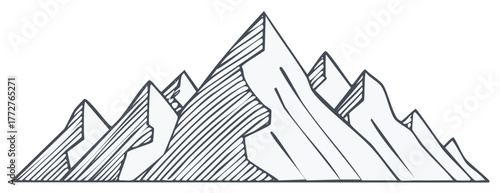 Hand drawn illustration of mountain range peaks, monochrome design, vector.