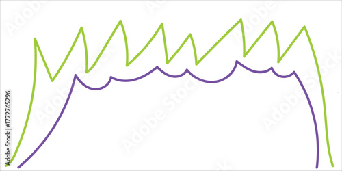 Two abstract colorful wavy and jagged lines representing data or trends on a white background