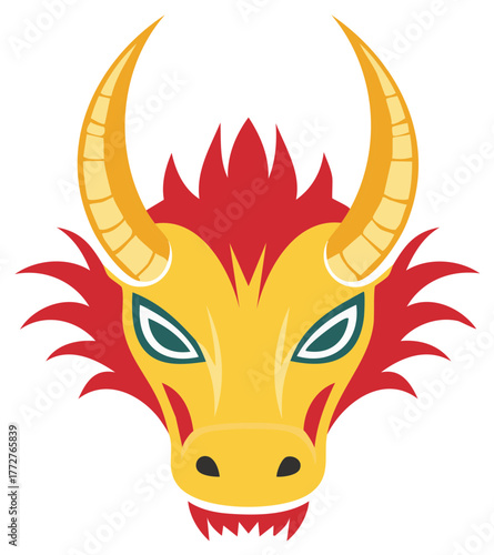 Vibrant Stylized Chinese Dragon Head Illustration for Lunar New Year and Cultural Festivals