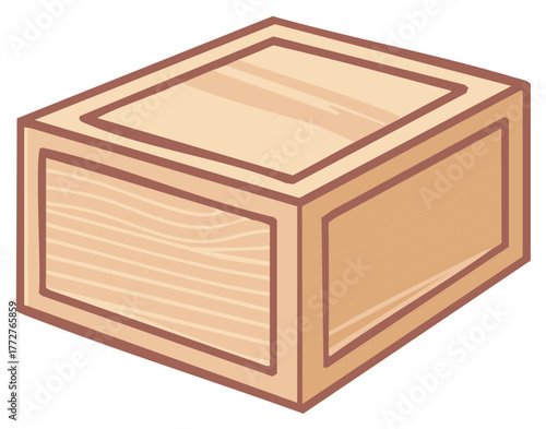 Cartoon style light brown wooden box with wood grain texture for storage or shipping