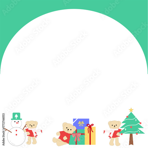 green arch frame Background with Christmas teddy bears, adorable Teddy Bears Note Paper