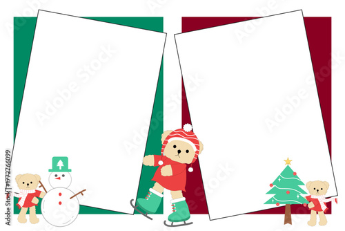 Cute Christmas Teddy Bear Frames, Winter Holiday Scrapbooking, greeting card background