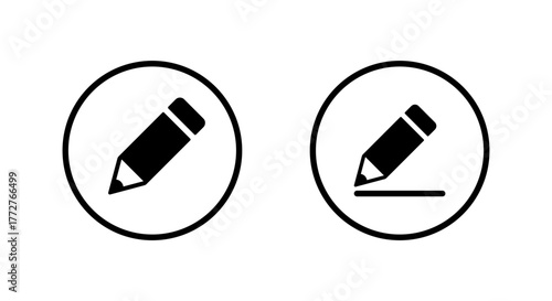 Edit and write icon in circular outline. Drawing pencil and writing tool symbol